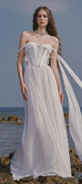 The Lake Gathered Sweetheart Neck Chiffon Floor Length Dress - MEAN BLVD