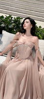 The Lake Gathered Sweetheart Neck Chiffon Floor Length Dress - MEAN BLVD