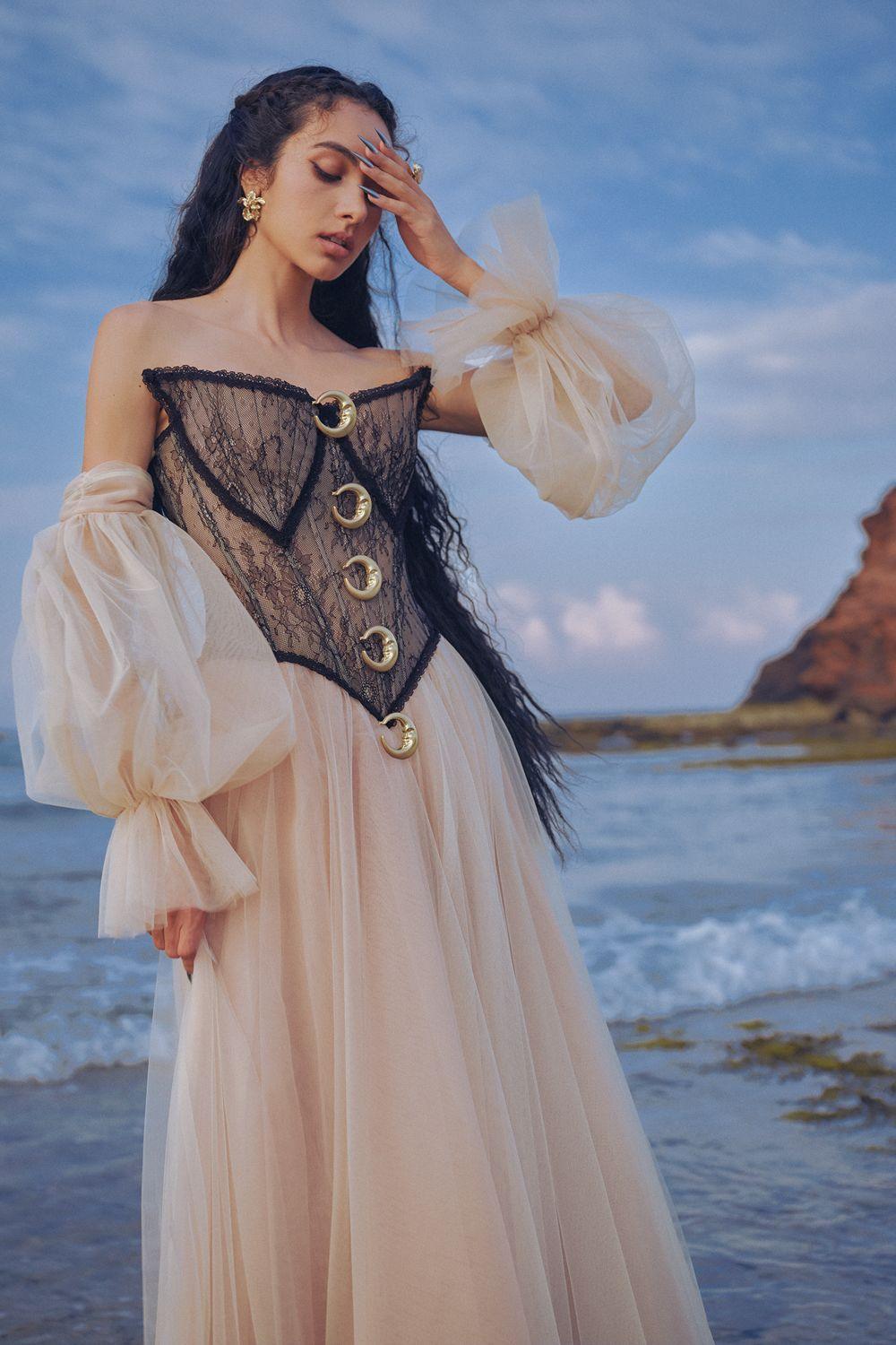 Women's The Moon Ball Gown Corset Waist Mesh Lace Floor Length Dress XS