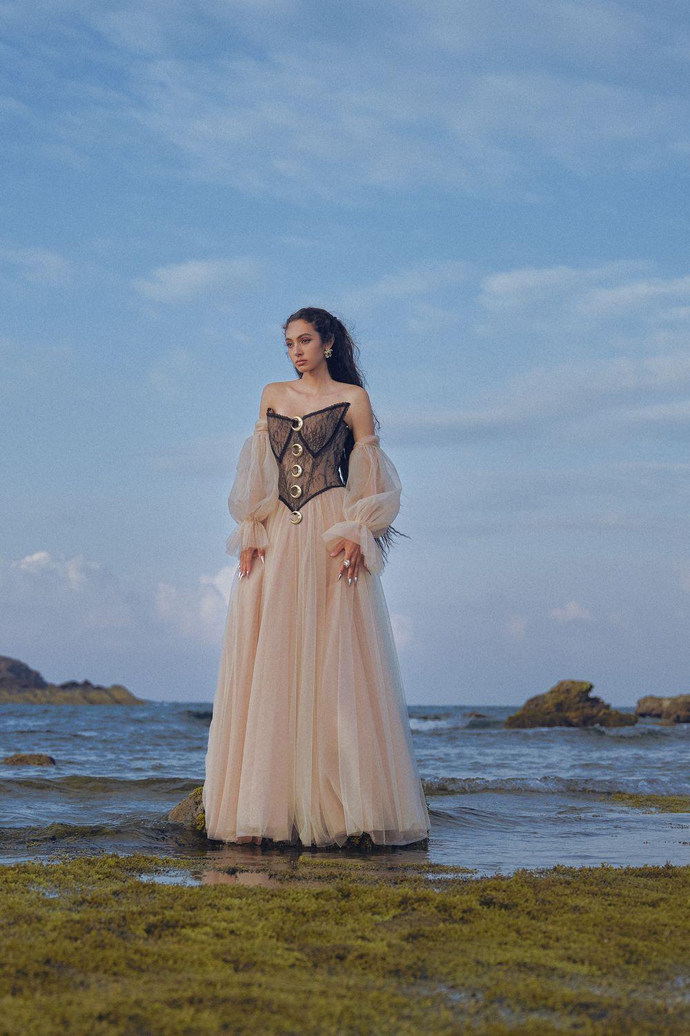 The Moon Ball Gown Corset Waist Mesh Lace Floor Length Dress - MEAN BLVD