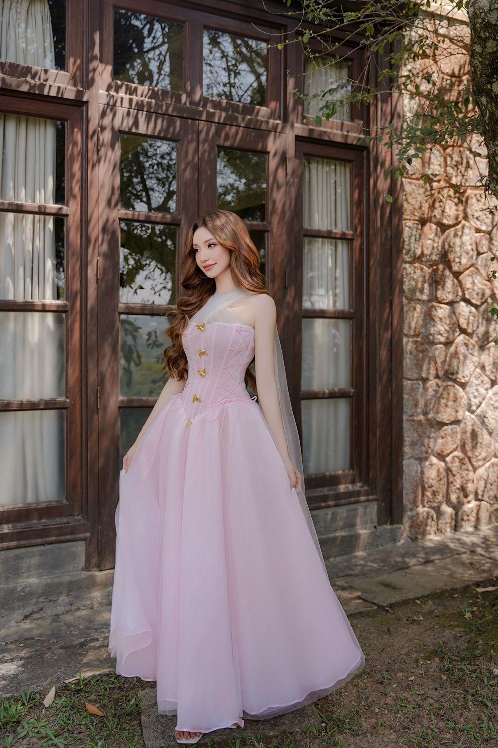 Women's The Ocean Fit and Flare Corset Waist Chiffon Midi Dress XS/XS/S/M/L/XL/Customize Blue/Pink/Nude MEAN BLVD Pink / XS Women's The Ocean Fit and Flare Corset Waist Chiffon Midi Dress XS/XS/S/M/L/XL/Customize Blue/Pink/Nude MEAN BLVD Pink / XS