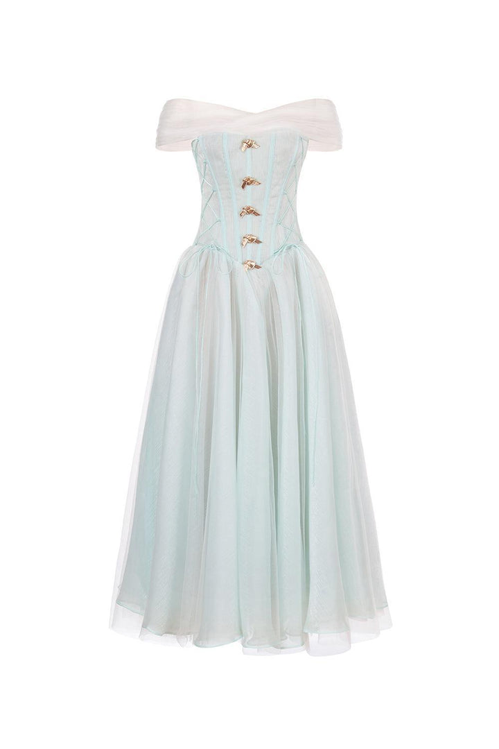 Women's The Ocean Fit and Flare Corset Waist Chiffon Midi Dress XS/XS/S