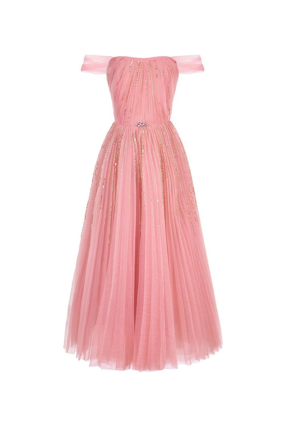 The Star A-line Off-Shoulder Mesh Midi Dress - MEAN BLVD