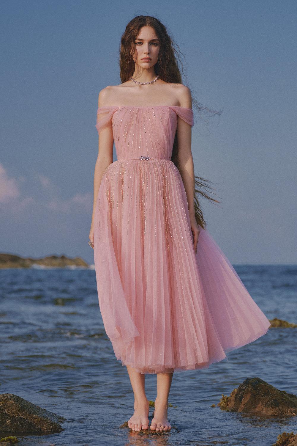 pink mesh star dress Pink Starry Midi Dress Teuta Matoshi