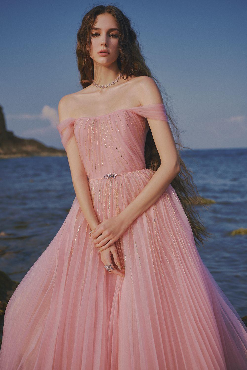 Women's The Star A-Line Off-Shoulder Mesh Midi Dress XS/XS/S/M/L/XL/Customize Pink Mean Blvd Pink / Customize Women's The Star A-Line Off-Shoulder Mesh Midi Dress XS/XS/S/M/L/XL/Customize Pink Mean Blvd Pink / Customize