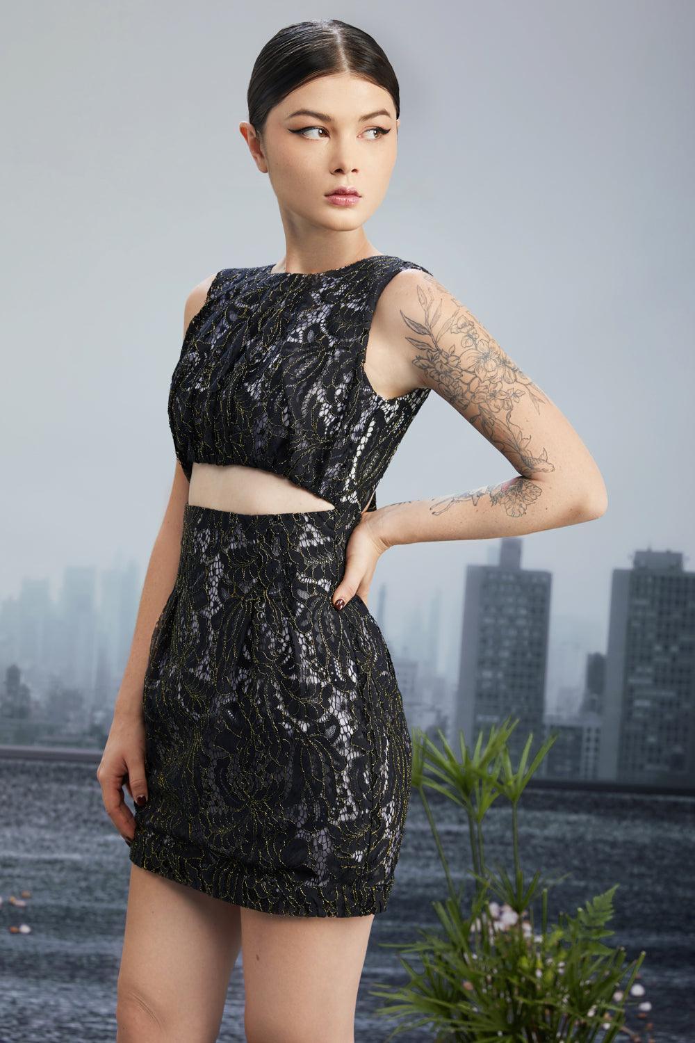 The Sumerian Bodycon Cut-Out Silk Lace Mini Dress - MEAN BLVD