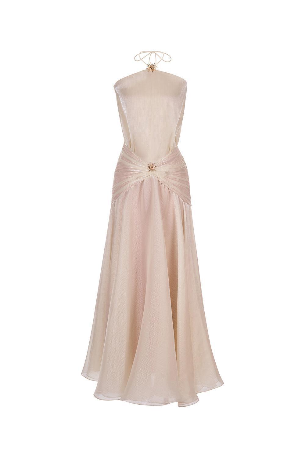 The Sun Halter Sleeveless Chiffon Floor Length Dress - MEAN BLVD