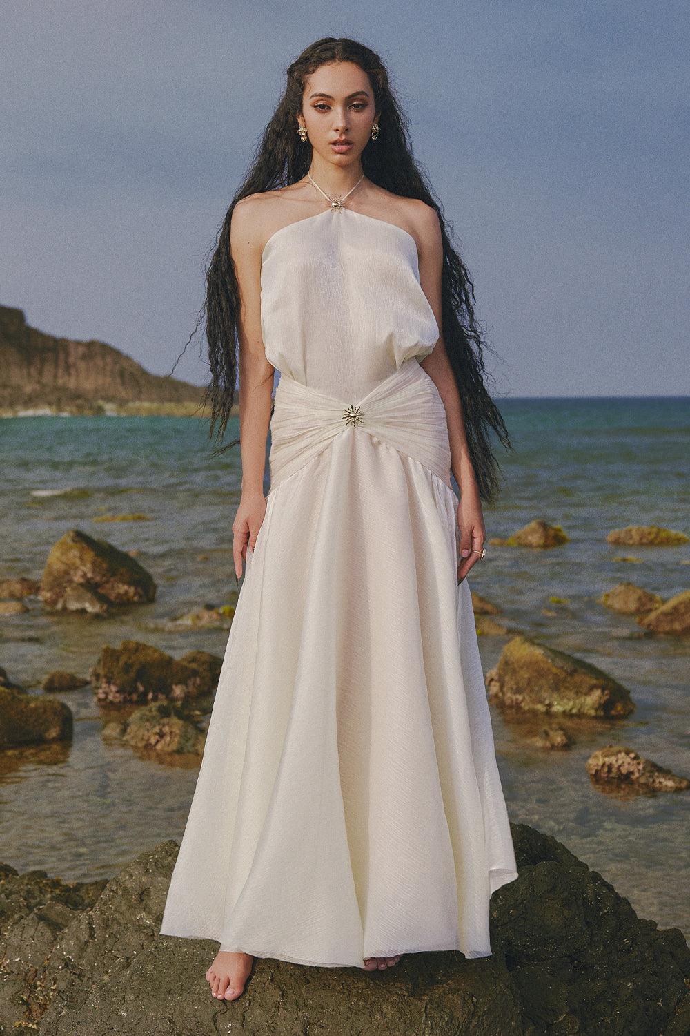 The Sun Halter Sleeveless Chiffon Floor Length Dress - MEAN BLVD