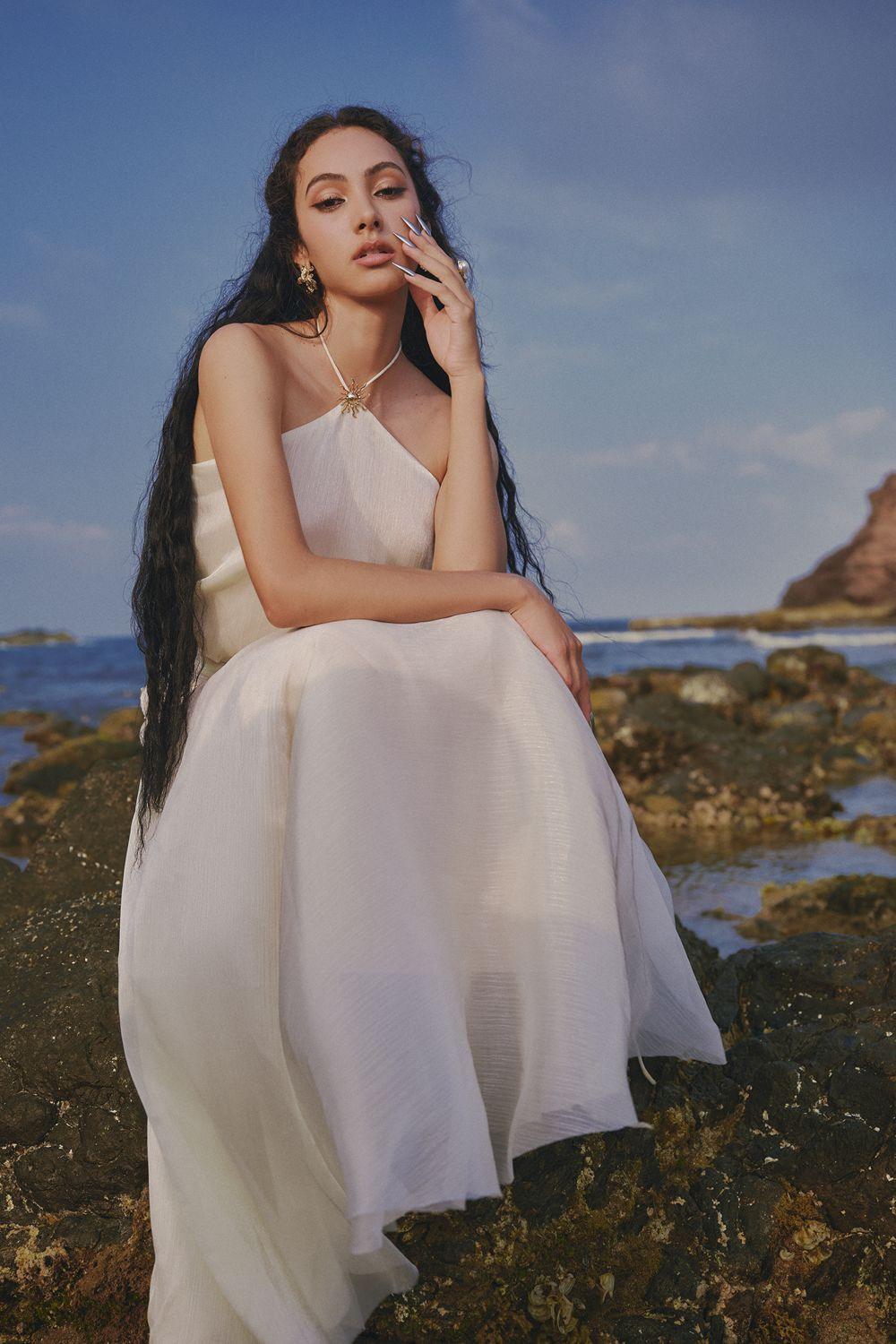 The Sun Halter Sleeveless Chiffon Floor Length Dress - MEAN BLVD