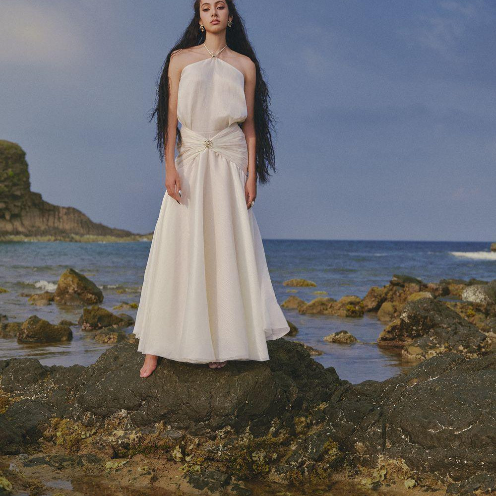 The Sun Halter Sleeveless Chiffon Floor Length Dress - MEAN BLVD