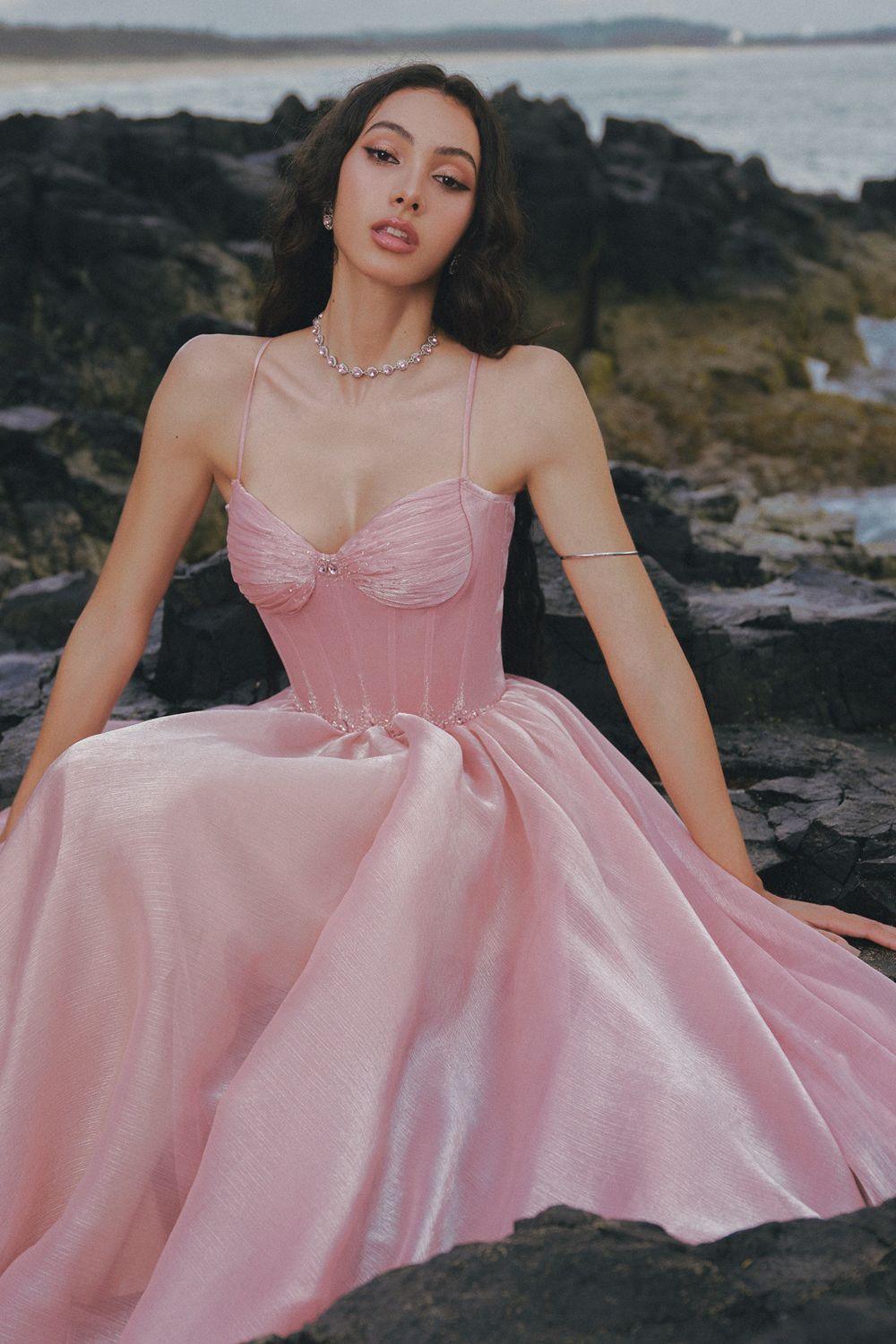 Women's The Wings A-line Spaghetti Strap Chiffon Floor Length Dress XS/XS/S/M/L/XL/Customize Pink MEAN BLVD Pink / XS Women's The Wings A-line Spaghetti Strap Chiffon Floor Length Dress XS/XS/S/M/L/XL/Customize Pink MEAN BLVD Pink / XS