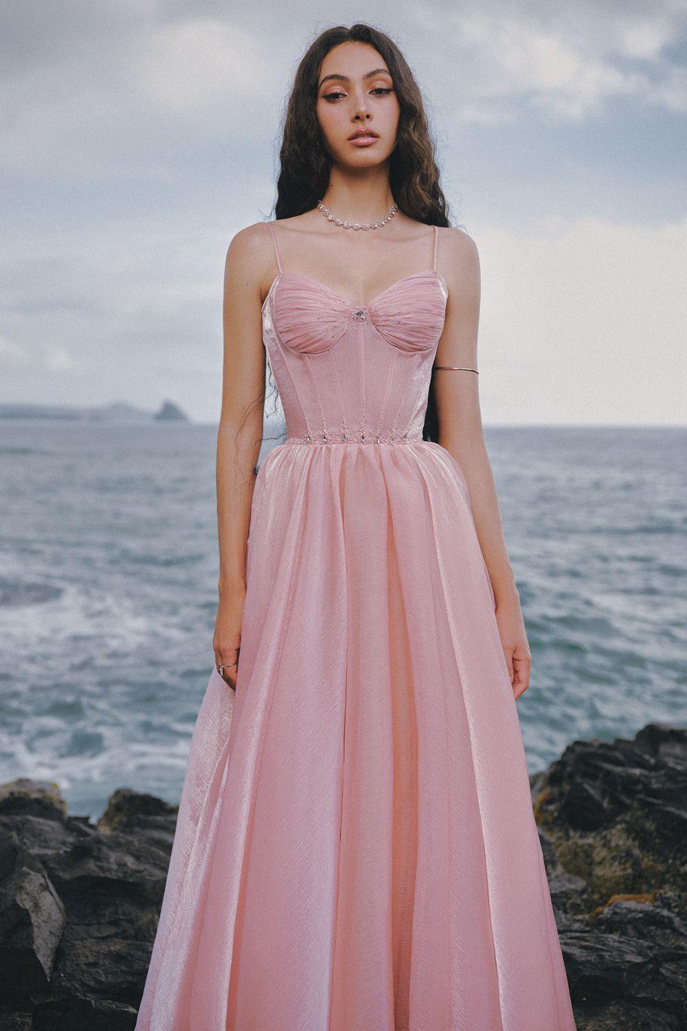 Women's The Wings A-line Spaghetti Strap Chiffon Floor Length Dress XS/XS/S/M/L/XL/Customize Pink MEAN BLVD Pink / XL Women's The Wings A-line Spaghetti Strap Chiffon Floor Length Dress XS/XS/S/M/L/XL/Customize Pink MEAN BLVD Pink / XL