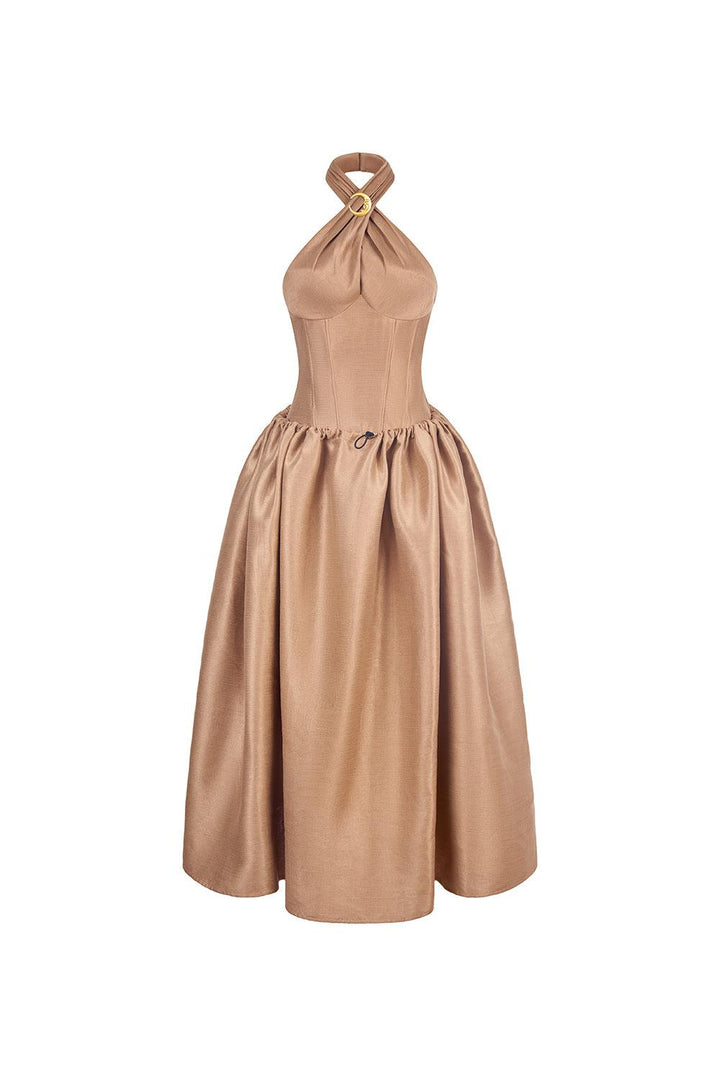The Wood Fit and Flare Crossover Neck Taffeta Ankle Length Dress - MEAN BLVD