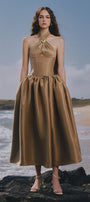 The Wood Fit and Flare Crossover Neck Taffeta Ankle Length Dress - MEAN BLVD