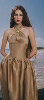 The Wood Fit and Flare Crossover Neck Taffeta Ankle Length Dress - MEAN BLVD