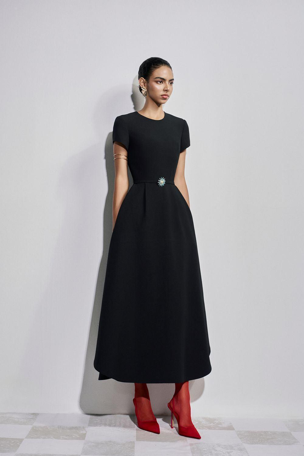 Women's Therese A-line Round Neck Polyester Ankle Length Dress S/M/L/XL Black MEAN BLVD Black / L