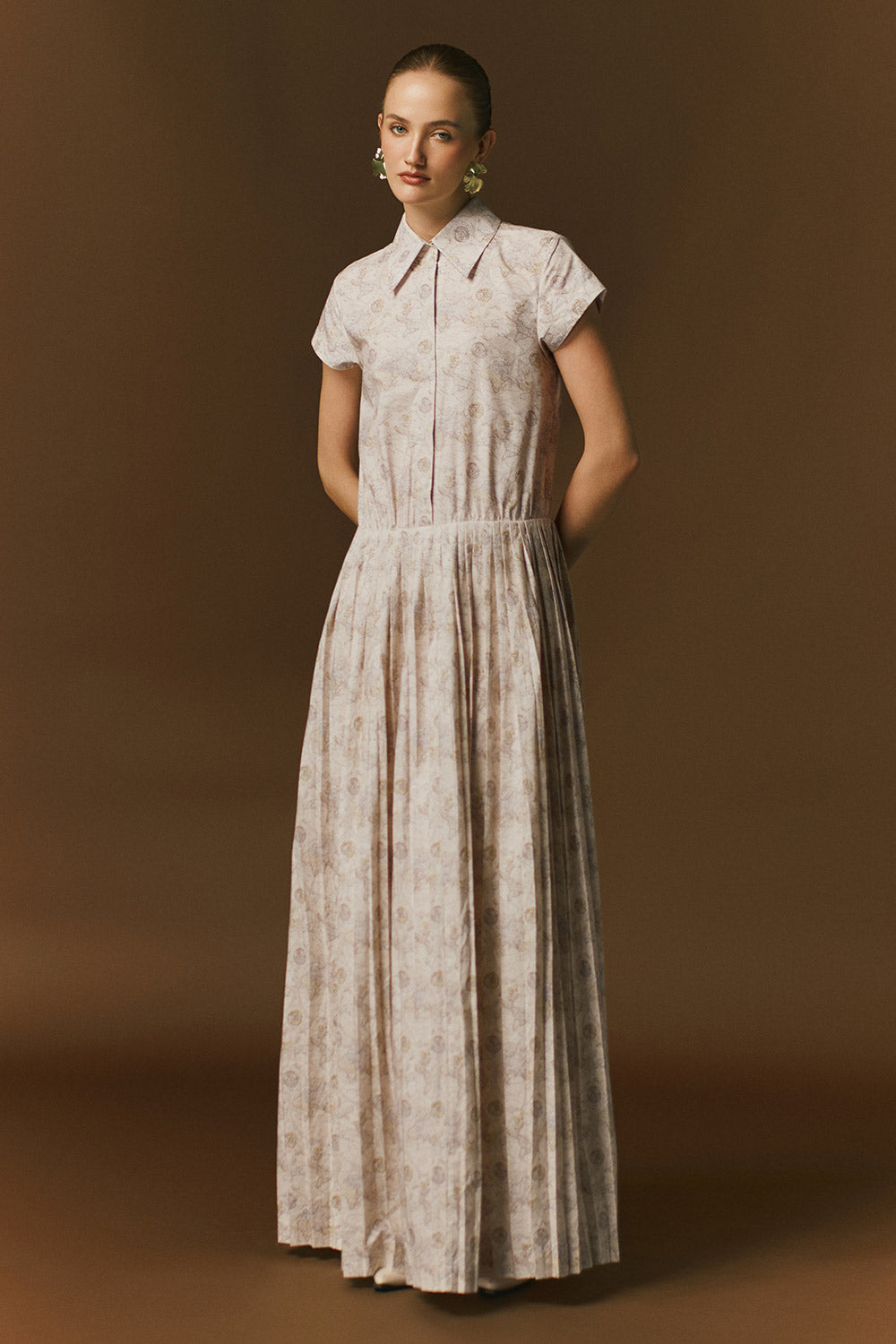 Solea A-line Pleated Cotton Maxi Dress