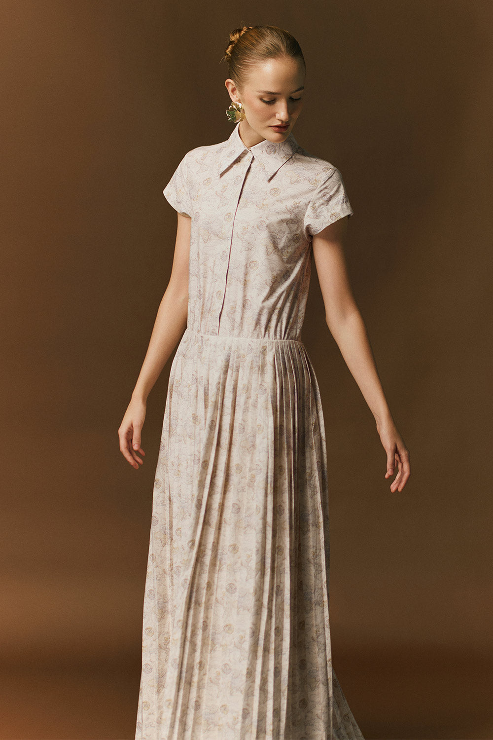 Solea A-line Pleated Cotton Maxi Dress