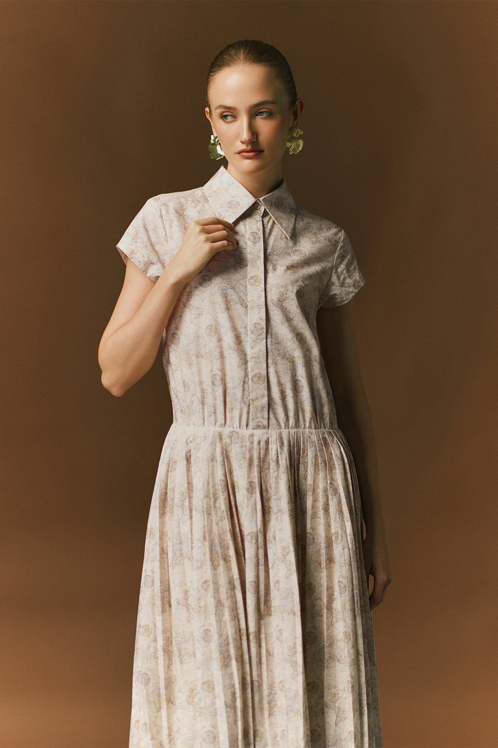 Solea A-line Pleated Cotton Maxi Dress