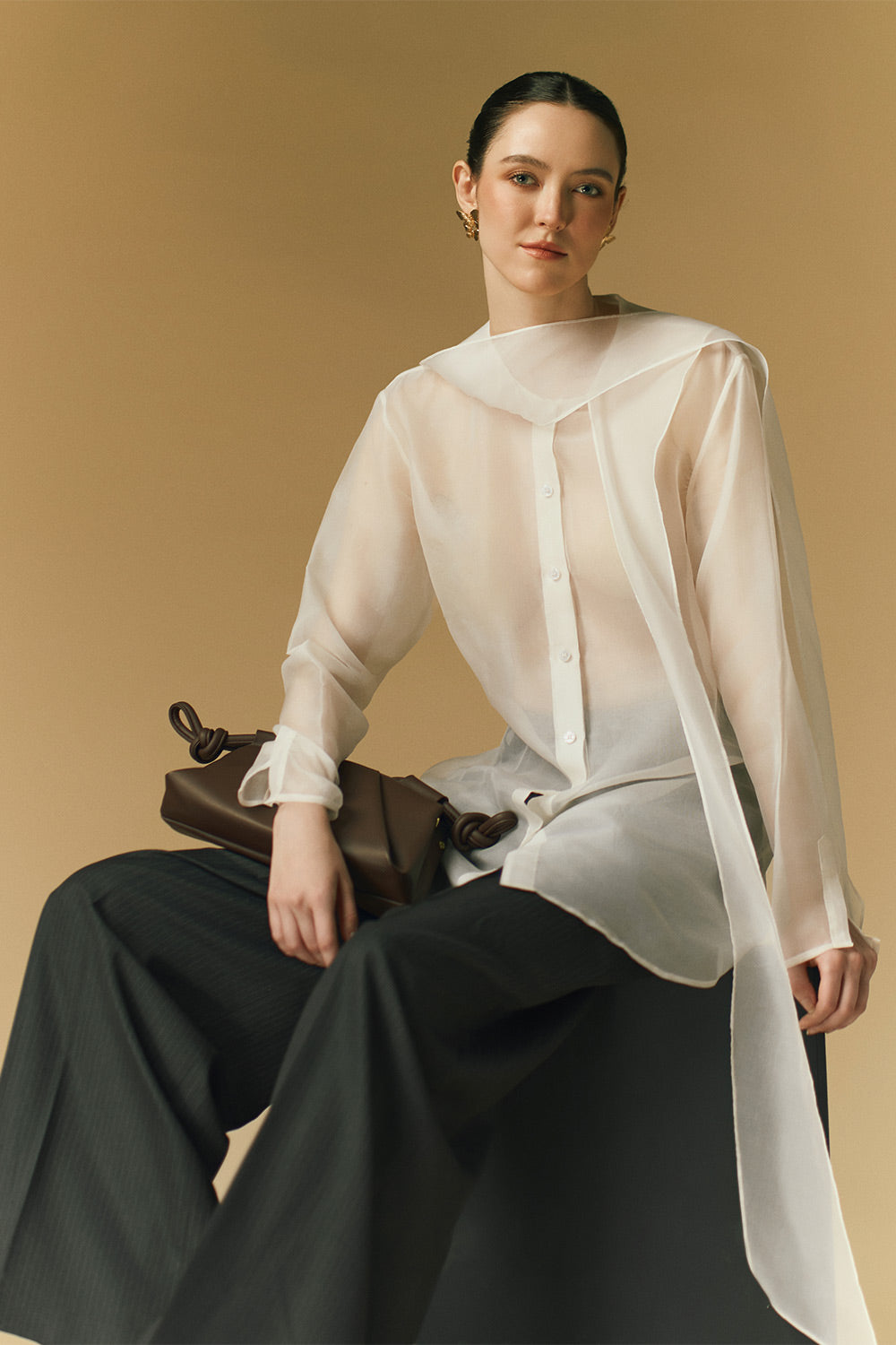 Velora Straight Ribbed Wool Blend Floor Length Pants