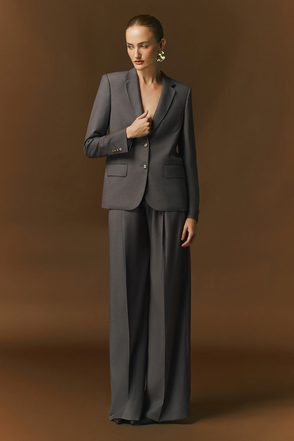 Velora Straight Ribbed Wool Blend Floor Length Pants