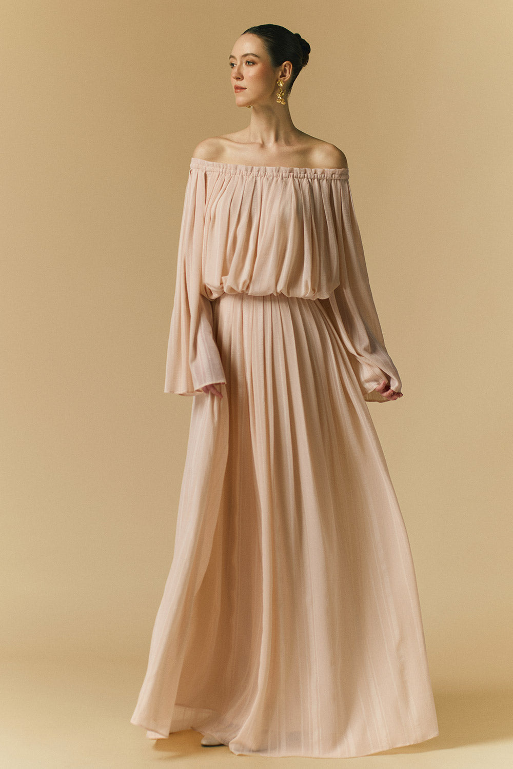 Alba Flared Gathered Chiffon Maxi Skirt Pink Nude / Customize