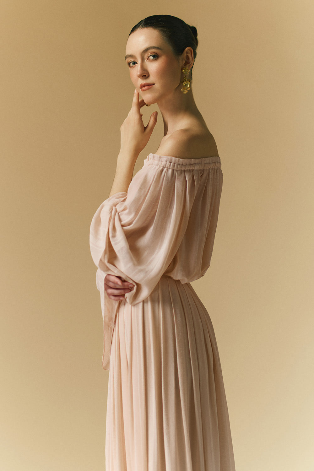Women's Alba Flared Gathered Chiffon Maxi Skirt S/M/L/Customize Pink Nude/Brown MEAN BLVD Pink Nude / Customize Women's Alba Flared Gathered Chiffon Maxi Skirt S/M/L/Customize Pink Nude/Brown MEAN BLVD Pink Nude / Customize