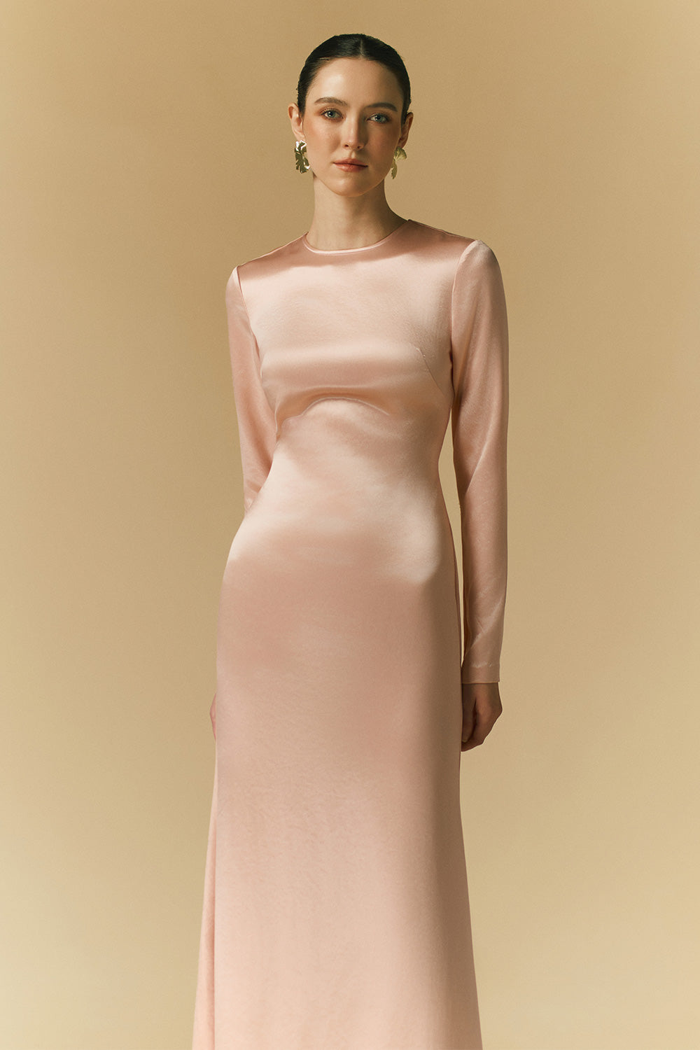 Mira A-line Long Sleeved Polyester Maxi Dress