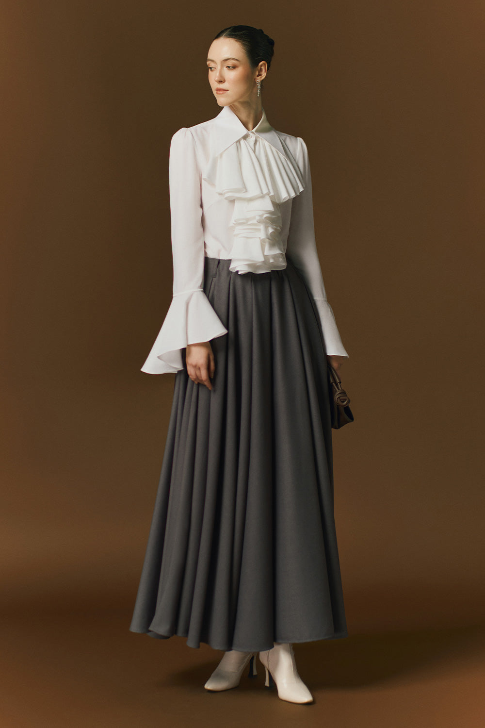 Velora A-line High Waist Wool Blend Ankle Length Skirt