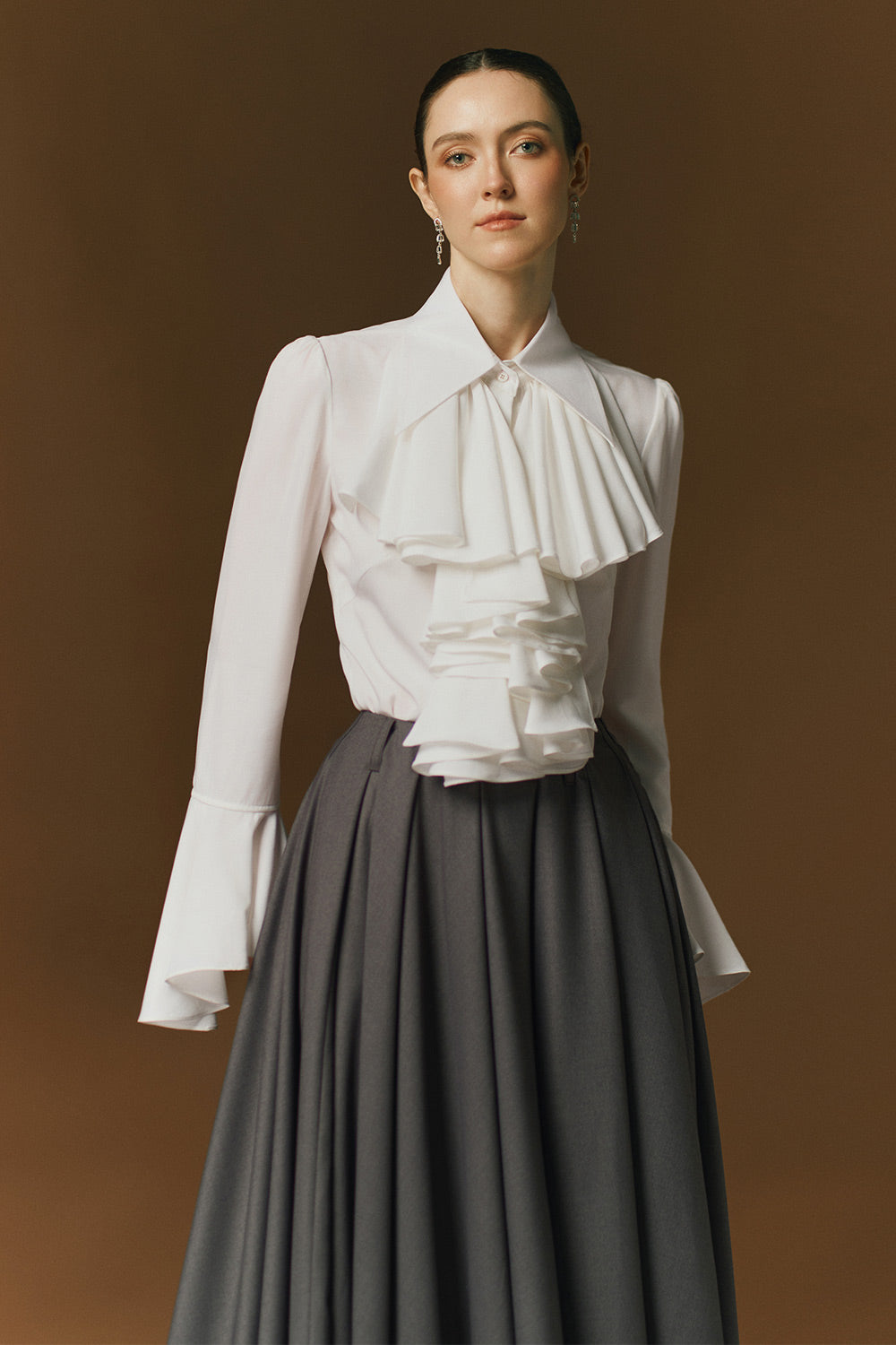 Velora A-line High Waist Wool Blend Ankle Length Skirt