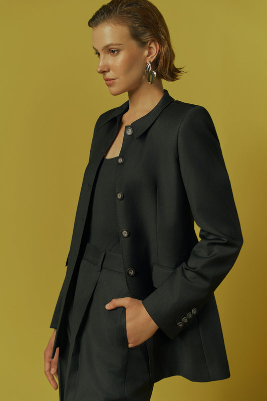 Forest Straight Single Breasted Poly Wool Blazer