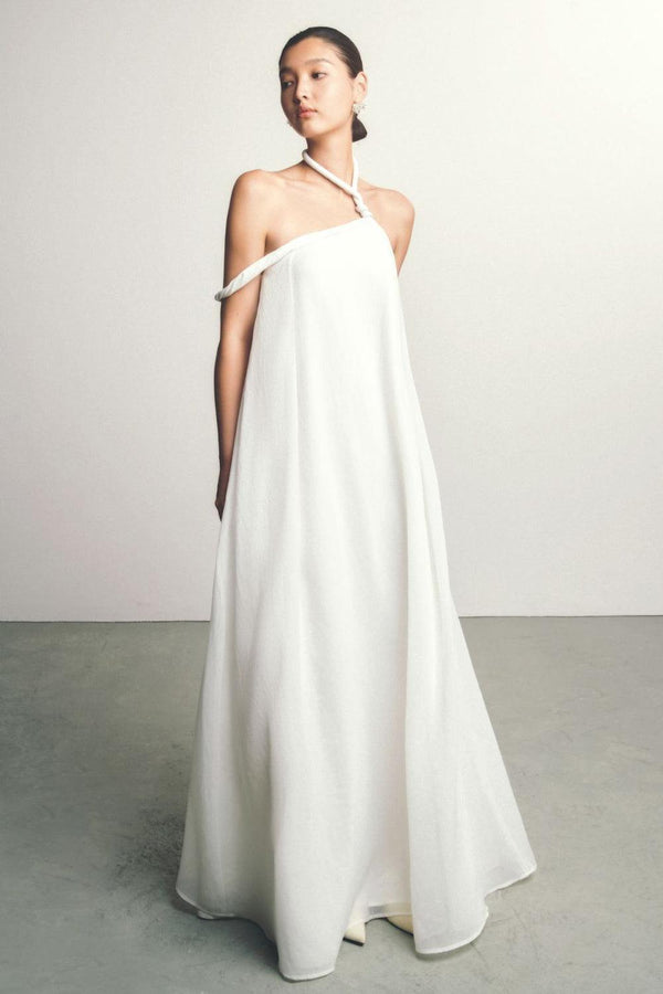 Thuy Du Flared Asymmetric Shoulder Floss Silk Maxi Dress - MEAN BLVD