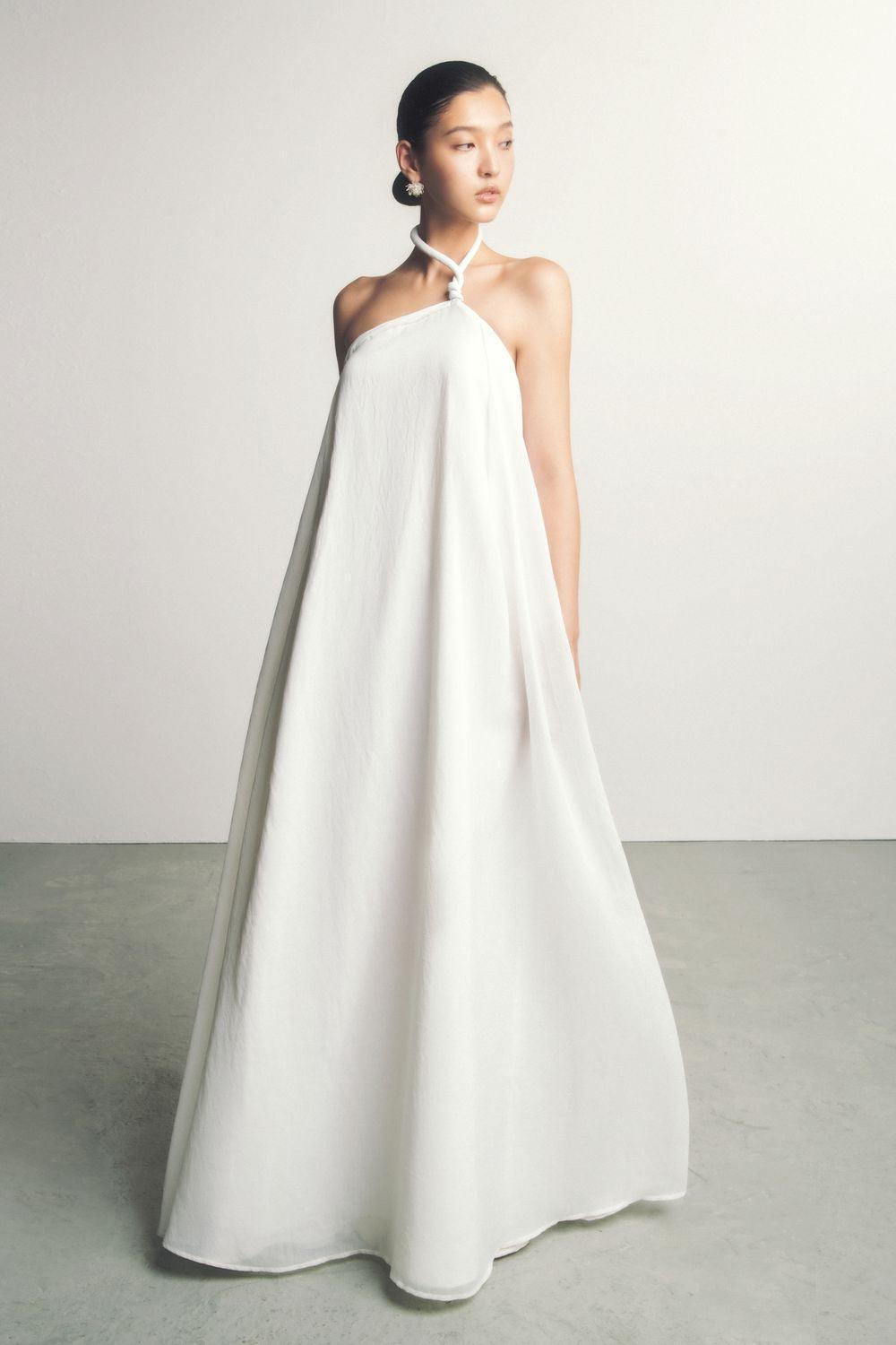 Thuy Du Flared Asymmetric Shoulder Floss Silk Maxi Dress - MEAN BLVD