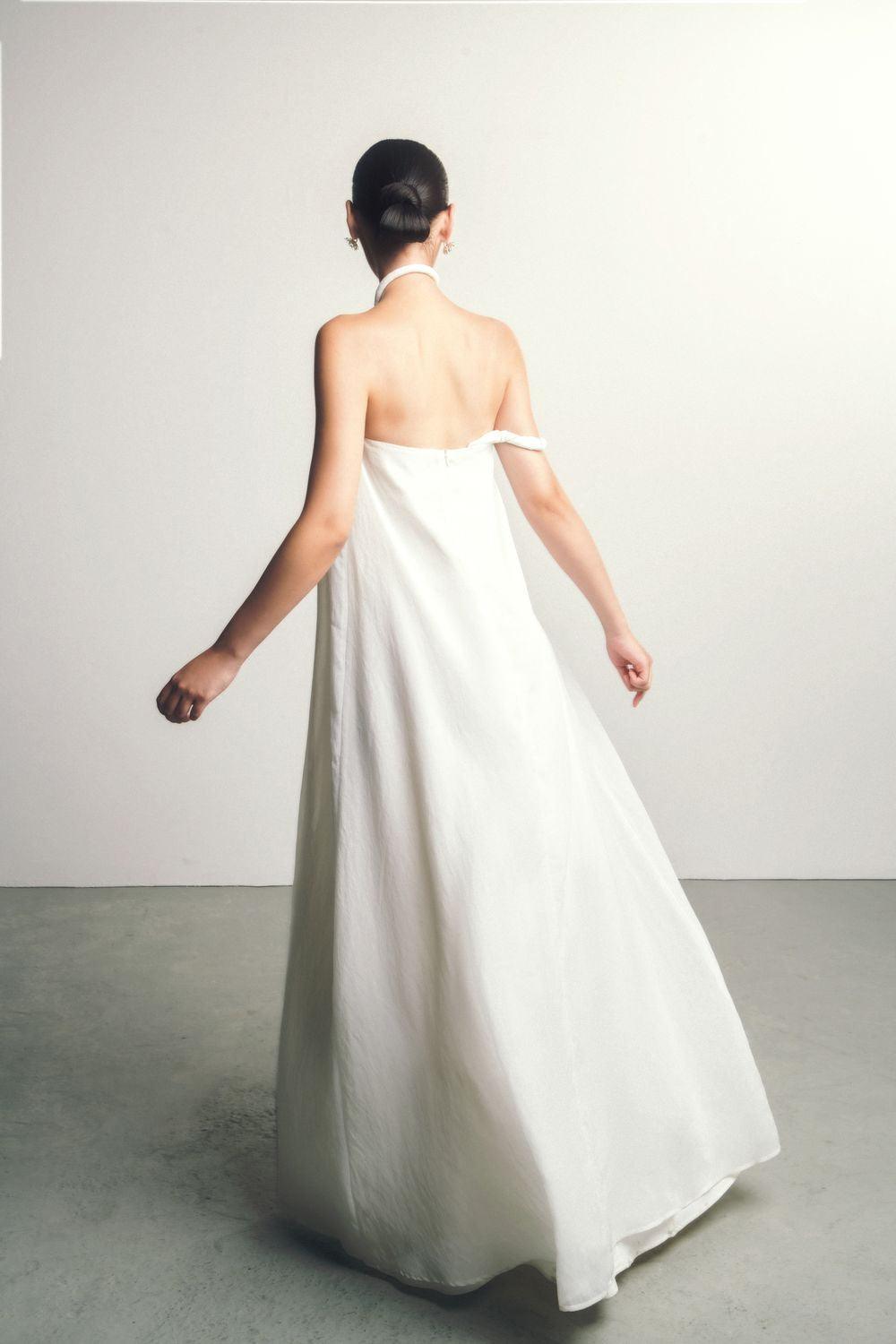 Thuy Du Flared Asymmetric Shoulder Floss Silk Maxi Dress - MEAN BLVD