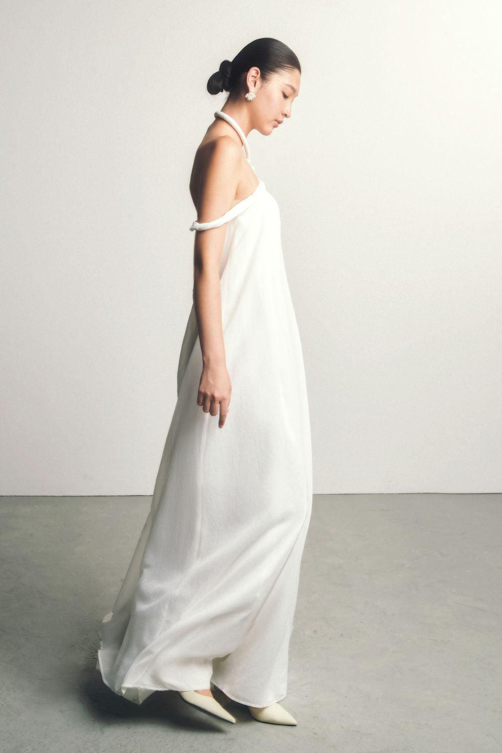 Thuy Du Flared Asymmetric Shoulder Floss Silk Maxi Dress - MEAN BLVD