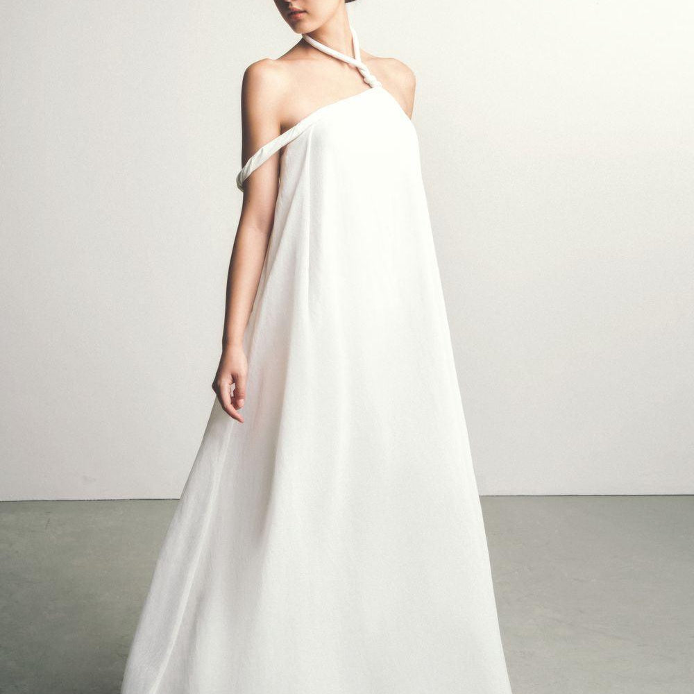 Thuy Du Flared Asymmetric Shoulder Floss Silk Maxi Dress - MEAN BLVD