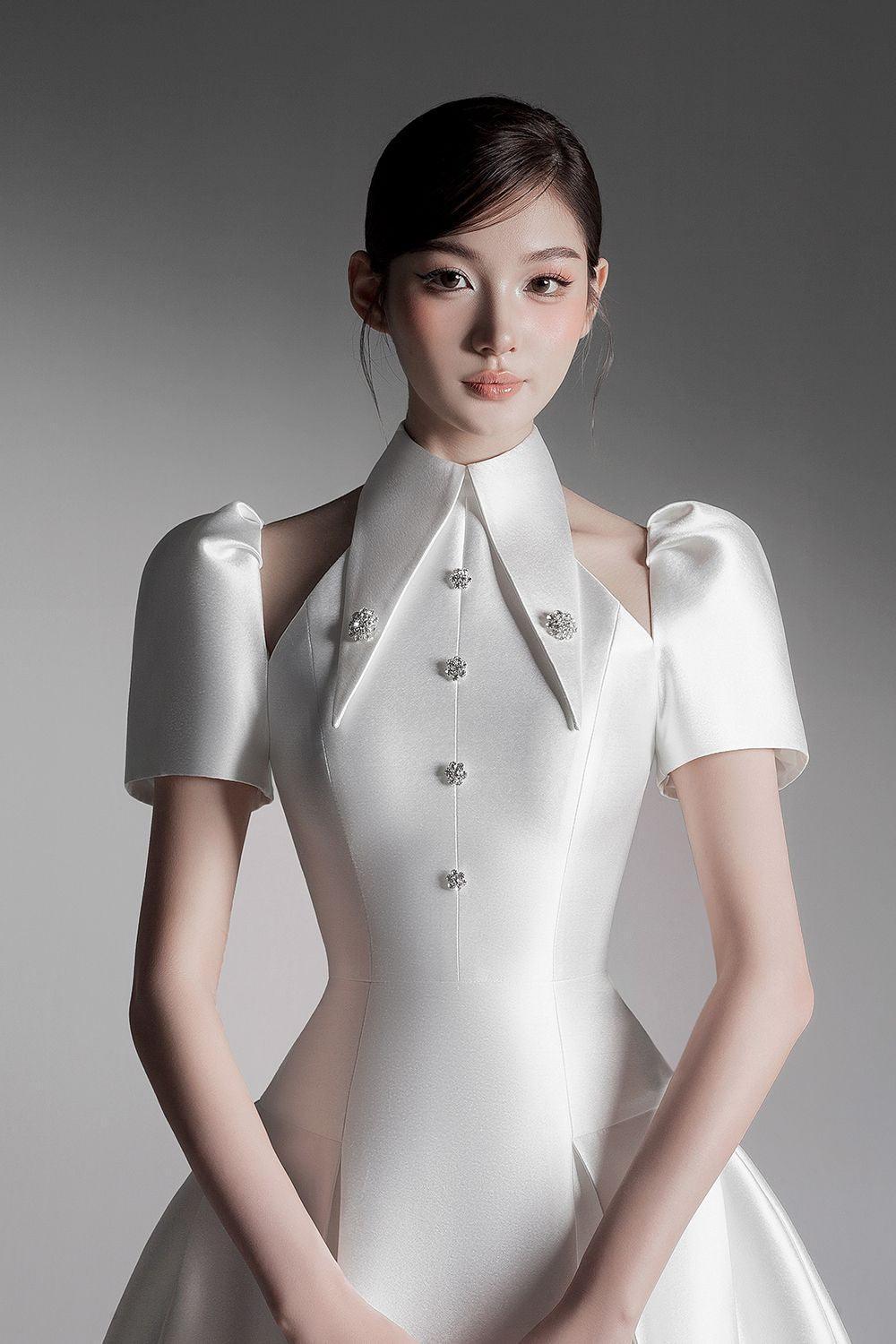 Women's Thy Fit and Flare Puffy Sleeved Taffeta Mini Dress XS/S/M/L White/Glaucous Green MEAN BLVD S / White Women's Thy Fit and Flare Puffy Sleeved Taffeta Mini Dress XS/S/M/L White/Glaucous Green MEAN BLVD S / White