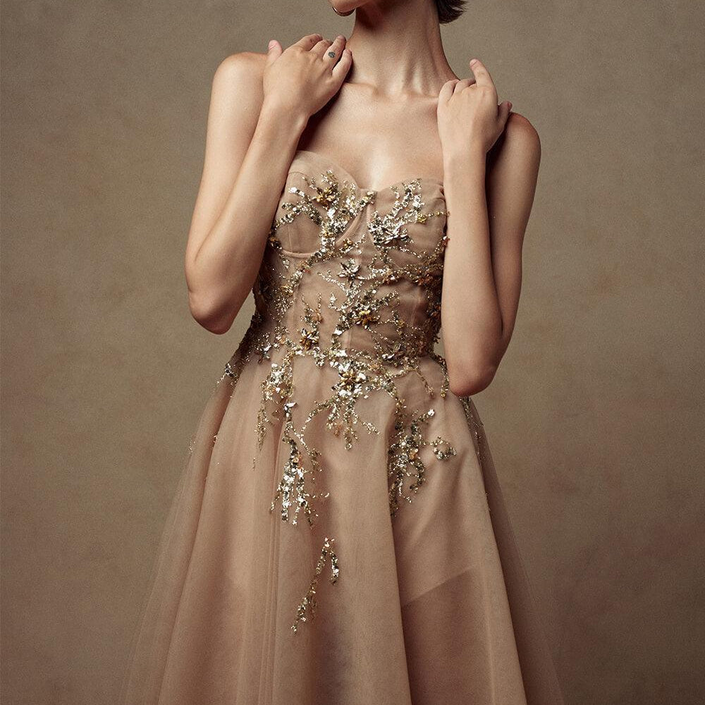 Tiana Fit and Flare Sweetheart Neck Mesh Midi Dress - MEAN BLVD