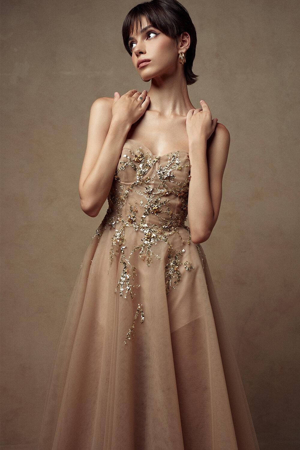 Tiana Fit and Flare Sweetheart Neck Mesh Midi Dress - MEAN BLVD