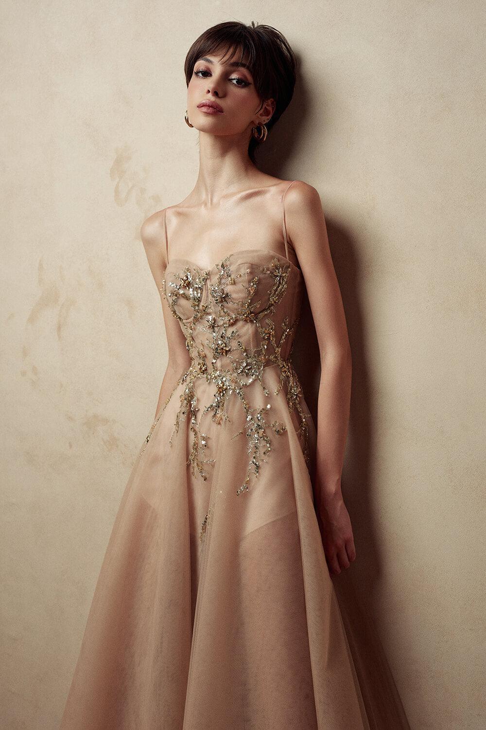 Tiana Fit and Flare Sweetheart Neck Mesh Midi Dress - MEAN BLVD