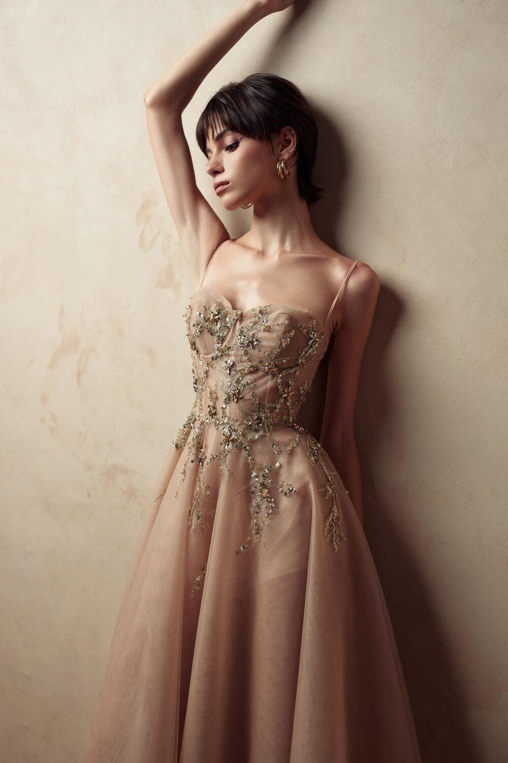 Tiana Fit and Flare Sweetheart Neck Mesh Midi Dress - MEAN BLVD