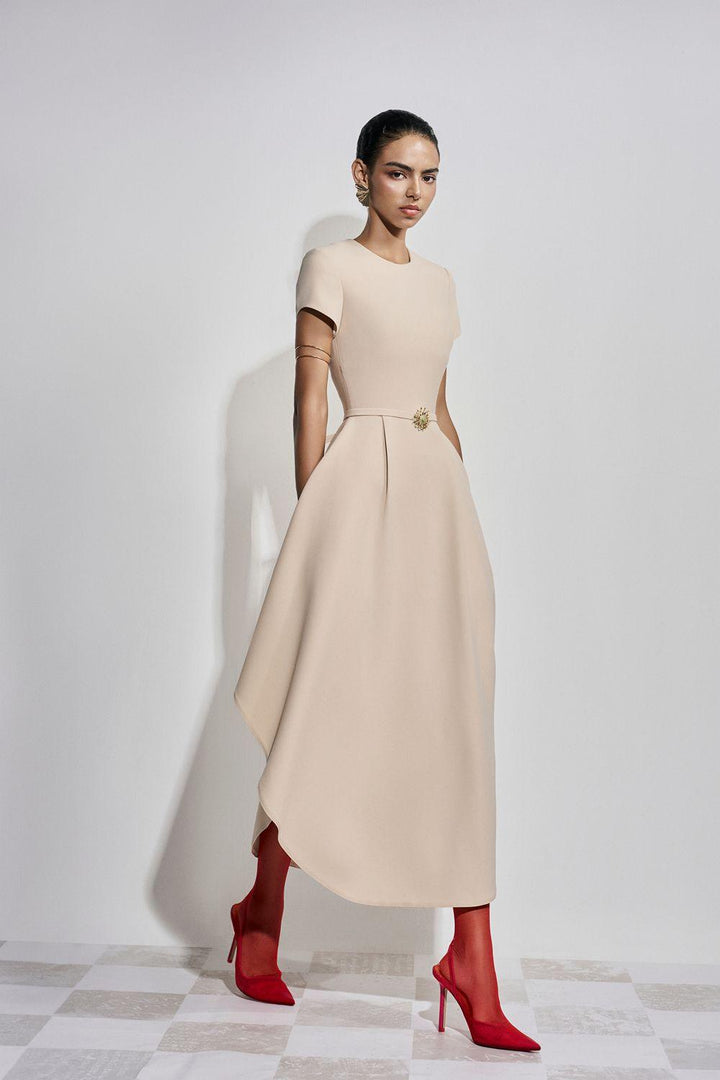 Tiffany Asymmetric Short Sleeved Polyester Ankle Length Dress - MEAN BLVD