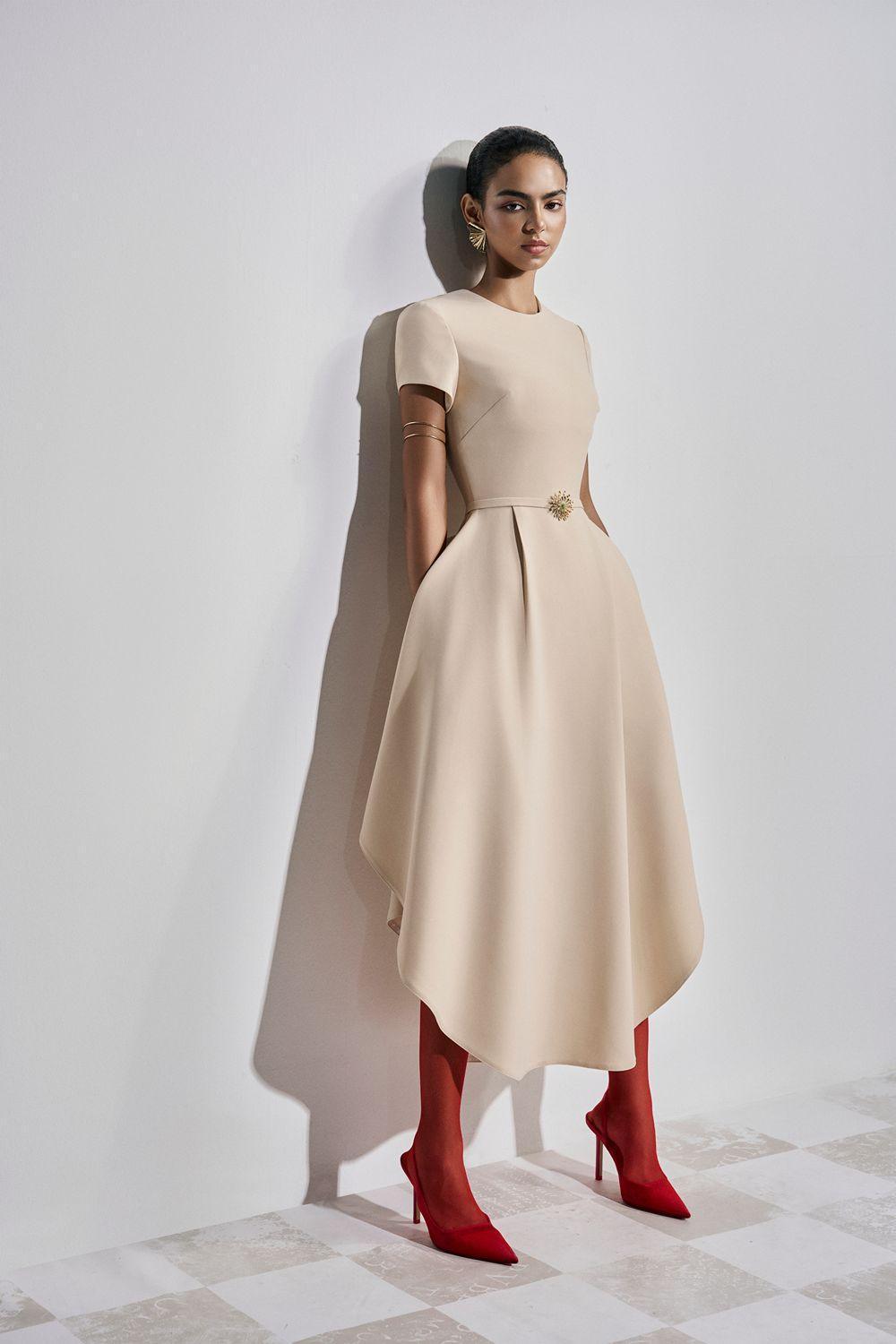 Tiffany Asymmetric Short Sleeved Polyester Ankle Length Dress - MEAN BLVD