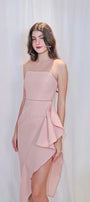 Tiffany Asymmetric Side Slit Foam Synthetic Midi Dress - MEAN BLVD