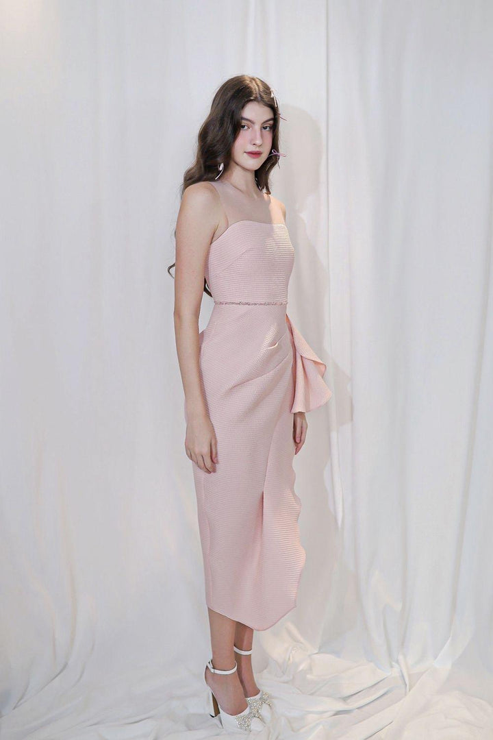 Tiffany Asymmetric Side Slit Foam Synthetic Midi Dress - MEAN BLVD