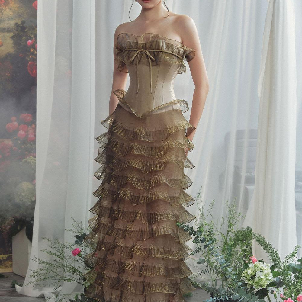 Tiffany Strapless Ruffle Layer Taffeta Ankle Length Dress - MEAN BLVD