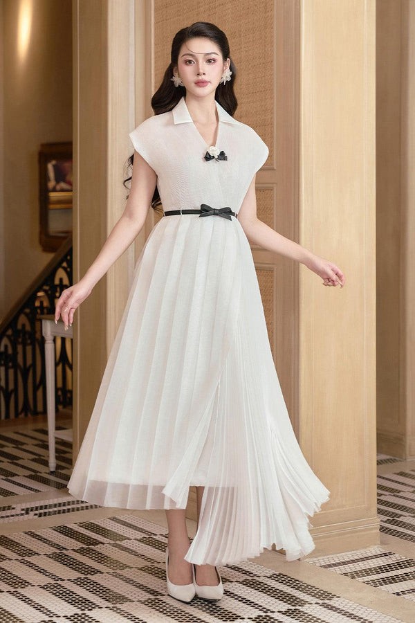 Tina Asymmetric Pleated Foam Ankle Length Dress - MEAN BLVD