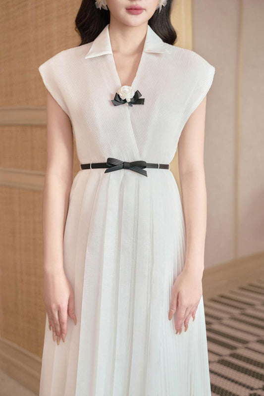 Tina Asymmetric Pleated Foam Ankle Length Dress - MEAN BLVD