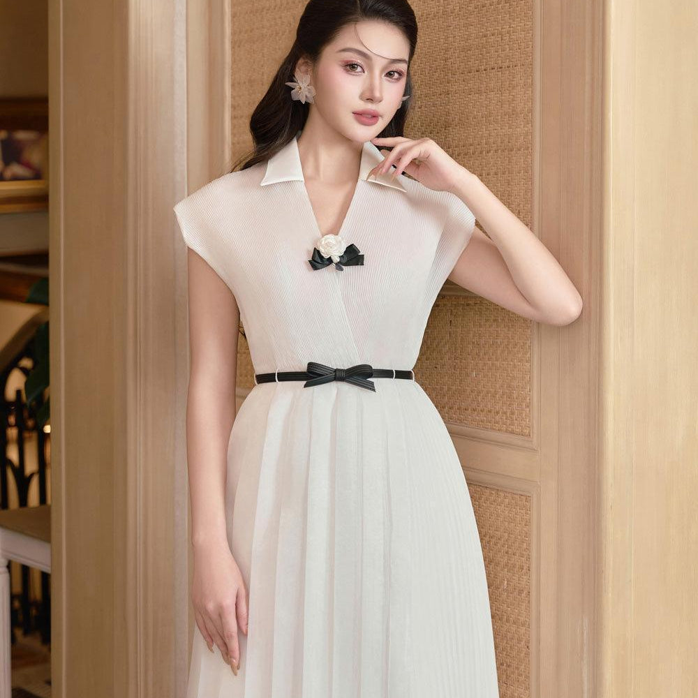 Tina Asymmetric Pleated Foam Ankle Length Dress - MEAN BLVD