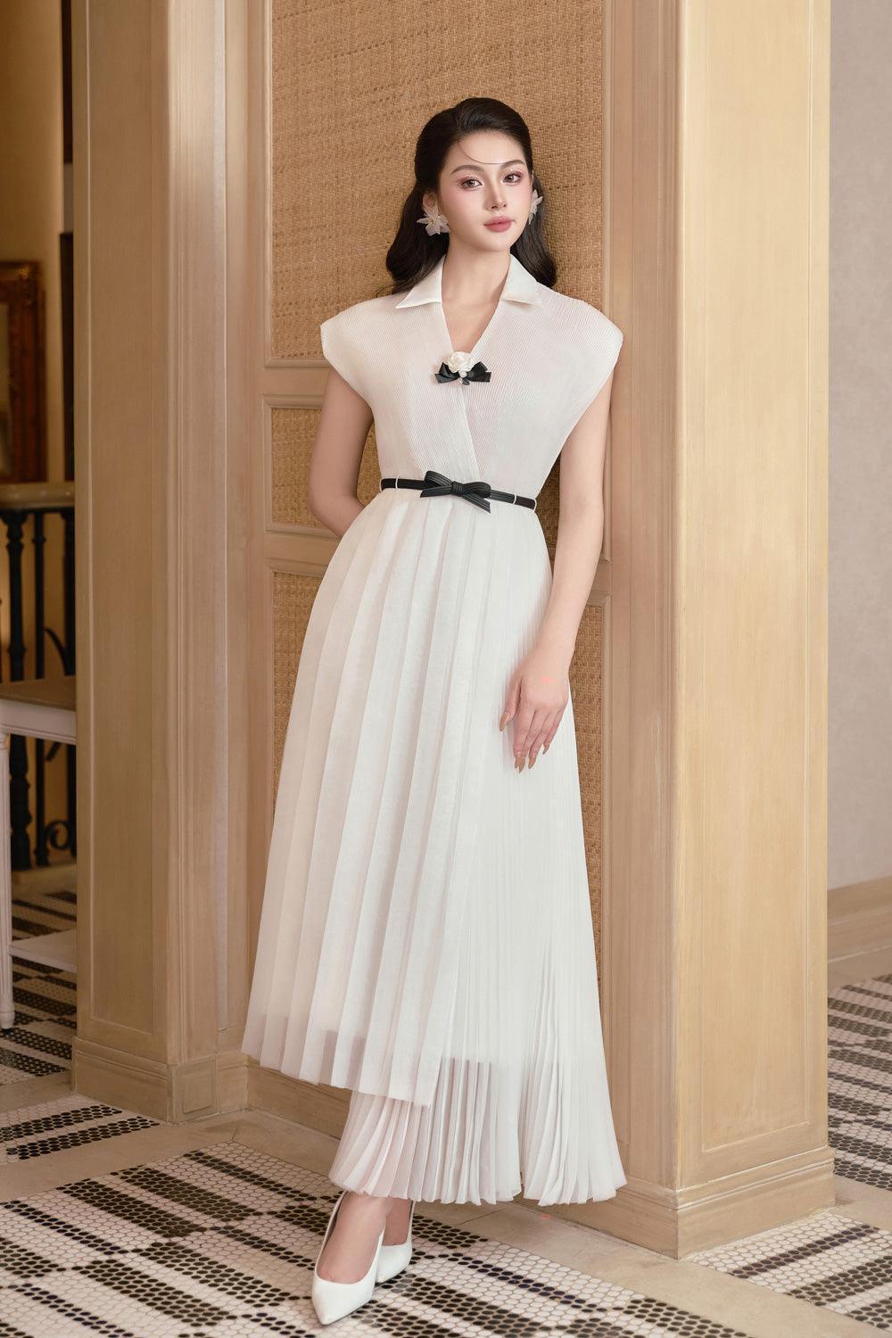 Tina Asymmetric Pleated Foam Ankle Length Dress - MEAN BLVD